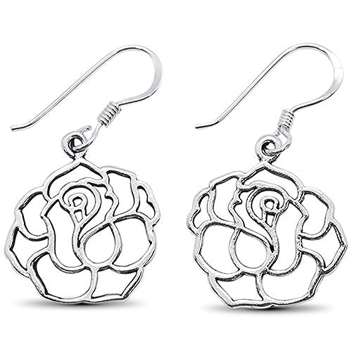 CLOSEOUT! Sterling Silver Plain Rose Design Dangling Earrings