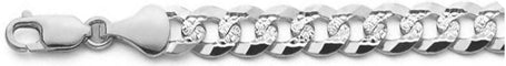 250-11MM Flat Pave Curb Chain .925 Solid Sterling Silver Available in 8"- 30" inches NEW