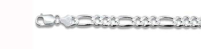 180-7.2MM Pave Figaro Chain .925 Solid Sterling Silver Available in 20"- 28" inches NEW