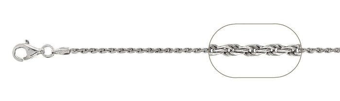 035 1.6MM Rhodium Plated Rope Chain .925 Solid Sterling Silver Available in 7"- 24" inches NEW