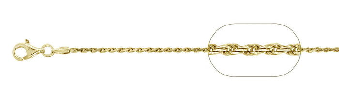 035-1.6MM Yellow Gold Plated Rope Chain .925 Solid Sterling Silver Available in 7"- 30 " inches NEW