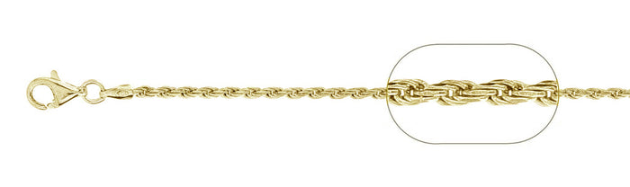 040-2MM Yellow Gold Plated Rope Chain .925 Solid Sterling Silver Available in 7"- 30 " inches NEW
