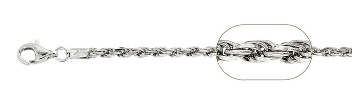 060-3.0MM Rhodium Plated Rope Chain .925 Solid Sterling Silver Available in 8"-28" inches NEW