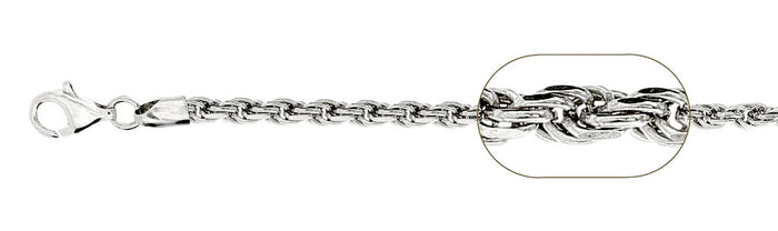 070-3.5MM Rhodium Plated Rope Chain .925 Solid Sterling Silver Available in 9"-28" inches NEW
