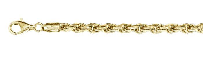 CLOSEOUT 20% OFF! 100-5MM Yellow Gold Plated Rope Chain .925 Solid Sterling Silver Available in 8"- 30" inches NEW