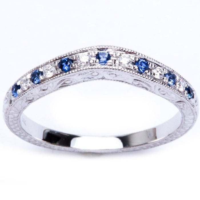 DIAMOND CLOSEOUT! .23ct 14k White gold Round Blue Sapphire Diamond Band Size 6.5