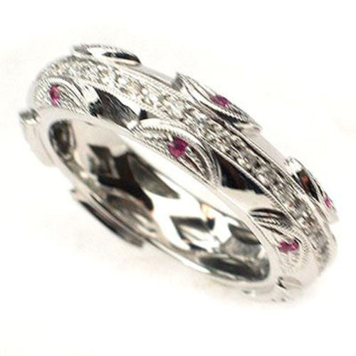 DIAMOND CLOSEOUT! 14kt White Gold .42CT DIAMOND & PINK SAPPHIRE WEDDING BAND RING