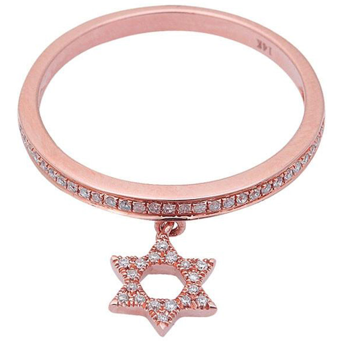 DIAMOND CLOSEOUT! .17ct Diamond Star of David Dangle 14kt Rose Gold Ring Size 6.5