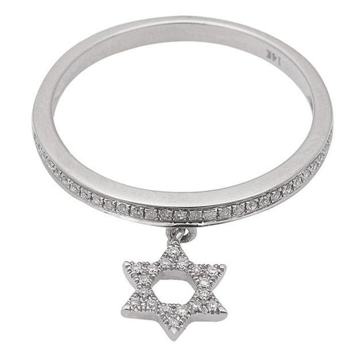 DIAMOND CLOSEOUT! .17ct Diamond Star of David Dangle 14kt White Gold Ring Size 6.5