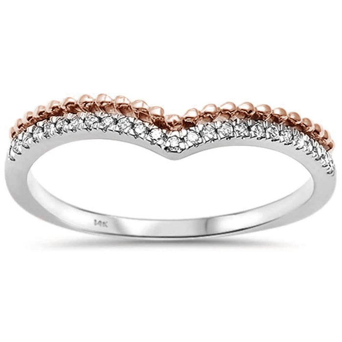 .07ct 14k Two Tone Diamond Chevron Band Ring Size 6.5