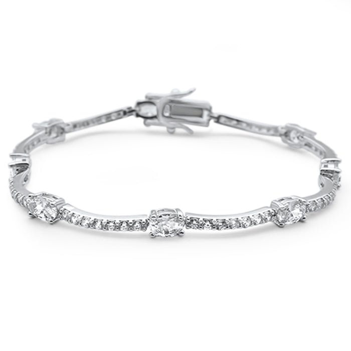 Oval & Round White Cz .925 Sterling Silver Bracelet 7"