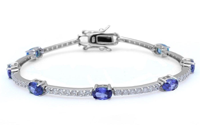 Oval Tanzanite and Cubic Zirconia .925 Sterling Silver Bracelet