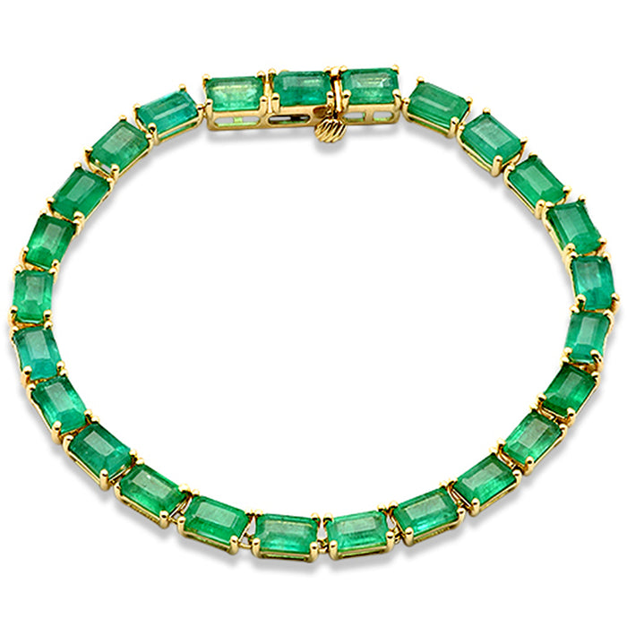 SPECIAL! 13.63ct 14K Yellow Gold Natural Emerald Gemstone Tennis Bracelet 7" Long