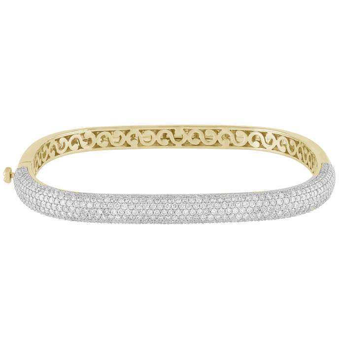 SPECIAL! 3.32ct G SI 14K Yellow Gold Diamond Pave Medium Square Bangle Bracelet 6.5"