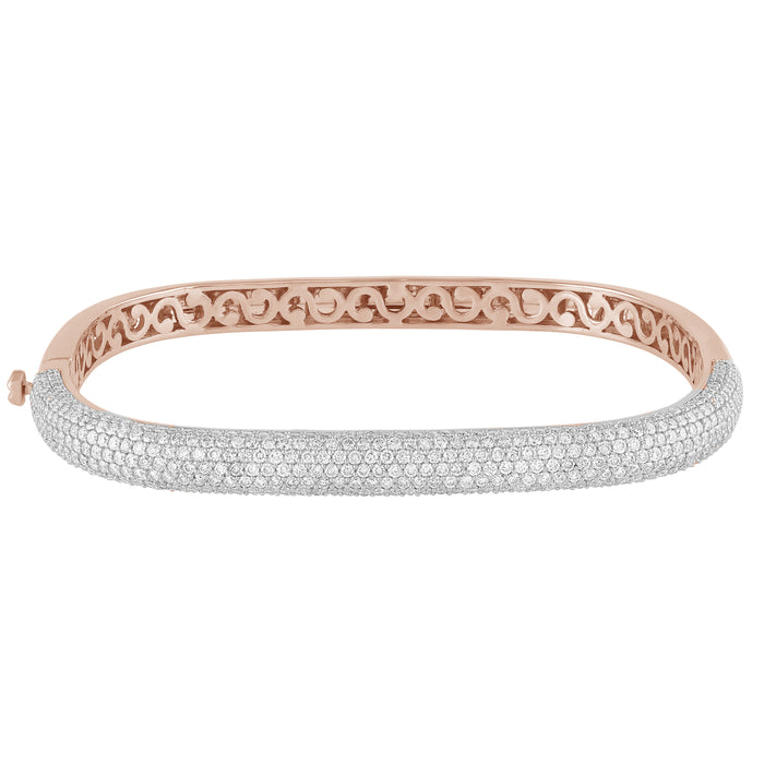 SPECIAL! 3.33ct G SI 14K Rose Gold Diamond Pave Medium Square Bangle Bracelet 6.5"