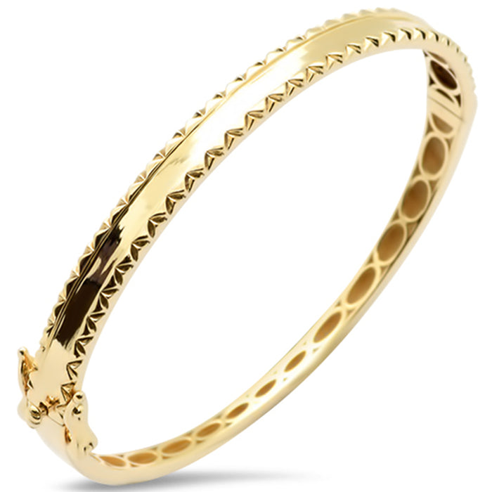 SPECIAL!14K Yellow Gold Diamond Cut Design Plain Bangle Bracelet
