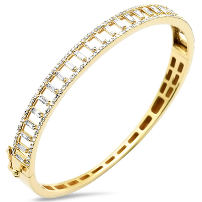 SPECIAL! 1.59ct G SI 14K Yellow Gold Round & Baguette Diamond Bangle Bracelet