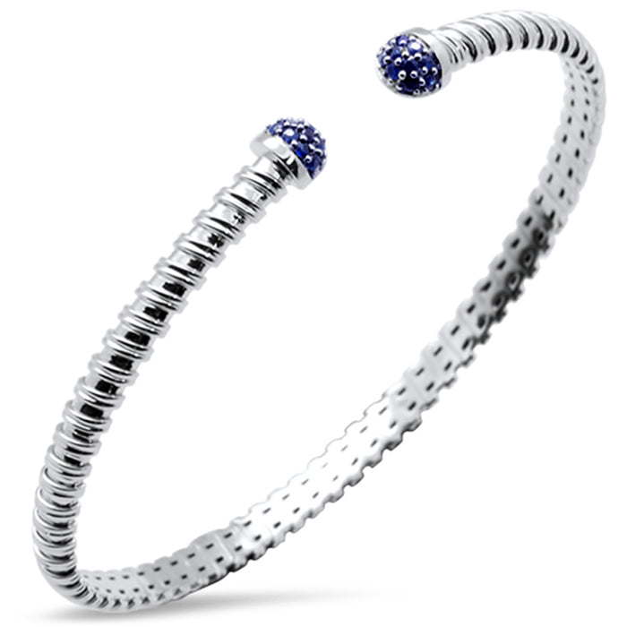 SPECIAL!.26ct G SI 14K White Gold Blue Sapphire Gemstone Twisted Cable Design Bangle Bracelet