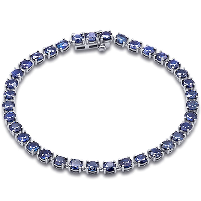 SPECIAL!12.48ct G SI 14k White Gold Blue Sapphire Gemstone Tennis Bracelet 7" Long