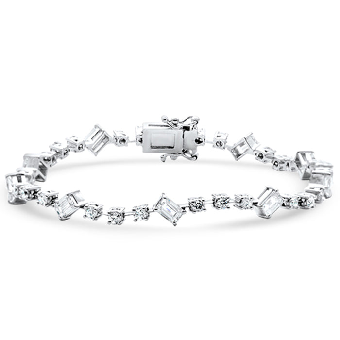 SPECIAL! 4.14ct G SI 14K White Gold Round & Emerald Cut Diamond Bracelet 7"