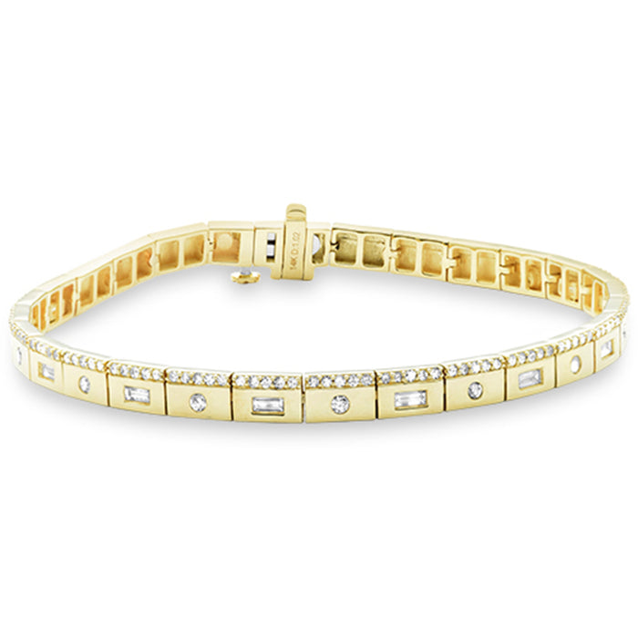 SPECIAL! 1.01ct G SI 14K Yellow Gold Round & Baguette Diamond Bracelet 7" Long