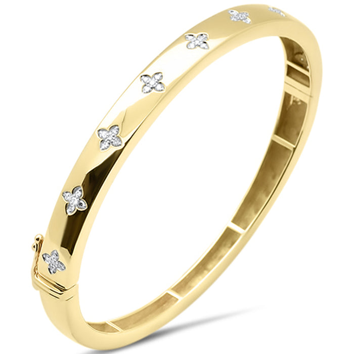 SPECIAL!.23ct G SI 14K Yellow Gold Round Diamond Clover Style Bangle Bracelet