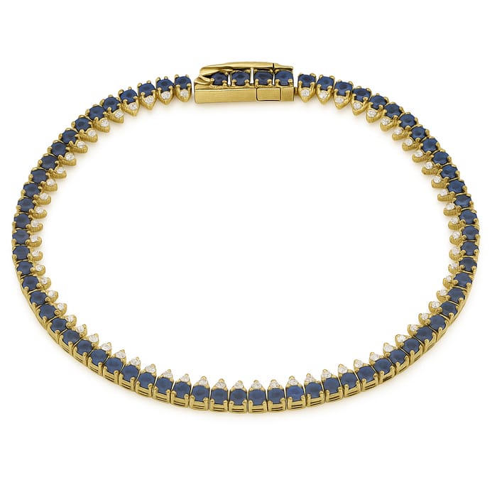SPECIAL! 3.97ct G SI 14K Yellow Gold Diamond & Blue Sapphire Gemstone Elegant Tennis Bracelet 7" Long