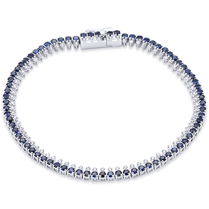 SPECIAL! 3.78ct G SI 14K White Gold Diamond & Blue Sapphire Gemstone Elegant Tennis Bracelet 7" Long