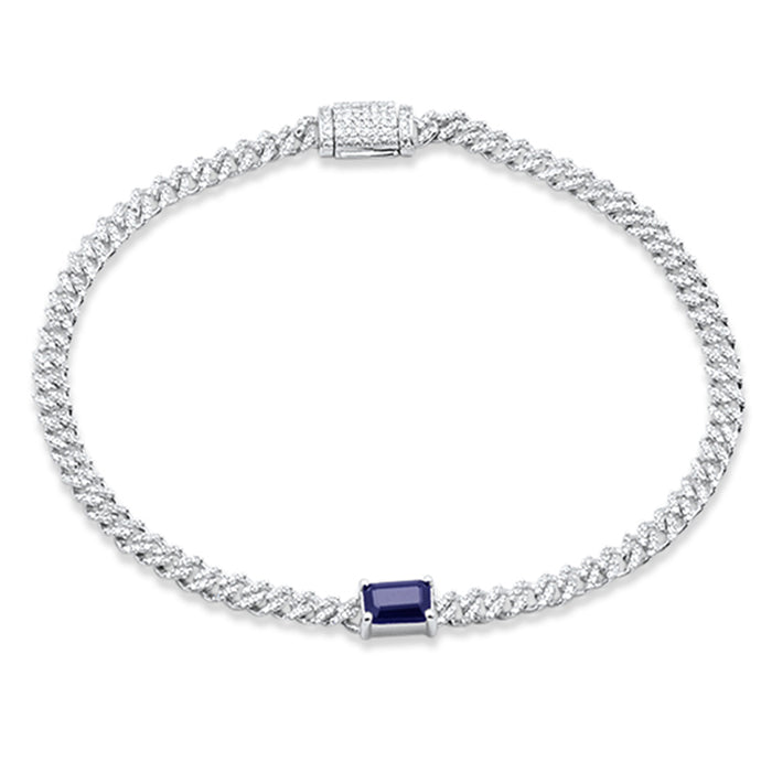 SPECIAL!1.33ct G SI 14K White Gold Diamond & Blue Sapphire Gemstone Cuban Bracelet 7" Long