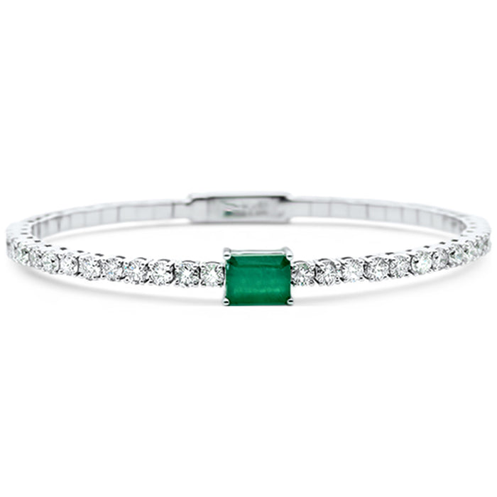 SPECIAL! 4.76ct G SI 14K White Gold Diamond & Emerald Bangle Bracelet