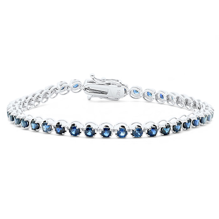 SPECIAL!5.15ct G SI 14K White Gold Blue Sapphire Gemstone Tennis Bracelet 7" Long