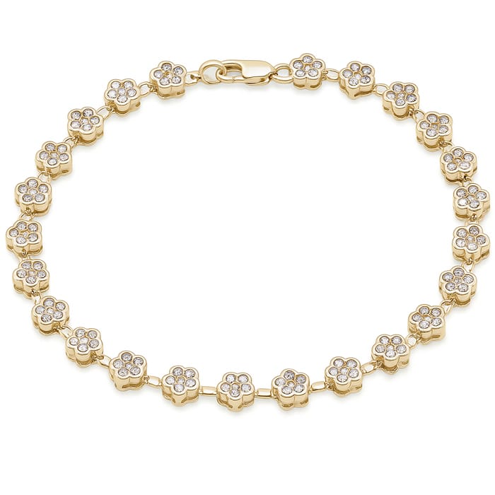 SPECIAL! 2.00ct G SI 14KT Yellow Gold Diamond Flower Bracelet 7" Long