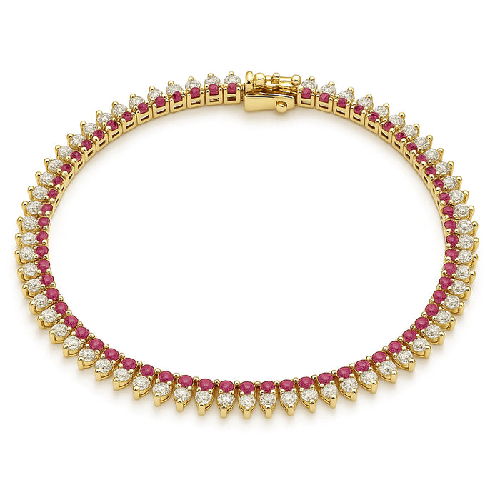 SPECIAL! 3.63ct G SI 14K Yellow Gold Diamond & Ruby Gemstone Tennis Bracelet 7" Long