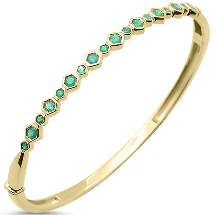 SPECIAL! .91ct G SI 14K Yellow Gold Octagon Emerald Gemstone Bangle Bracelet