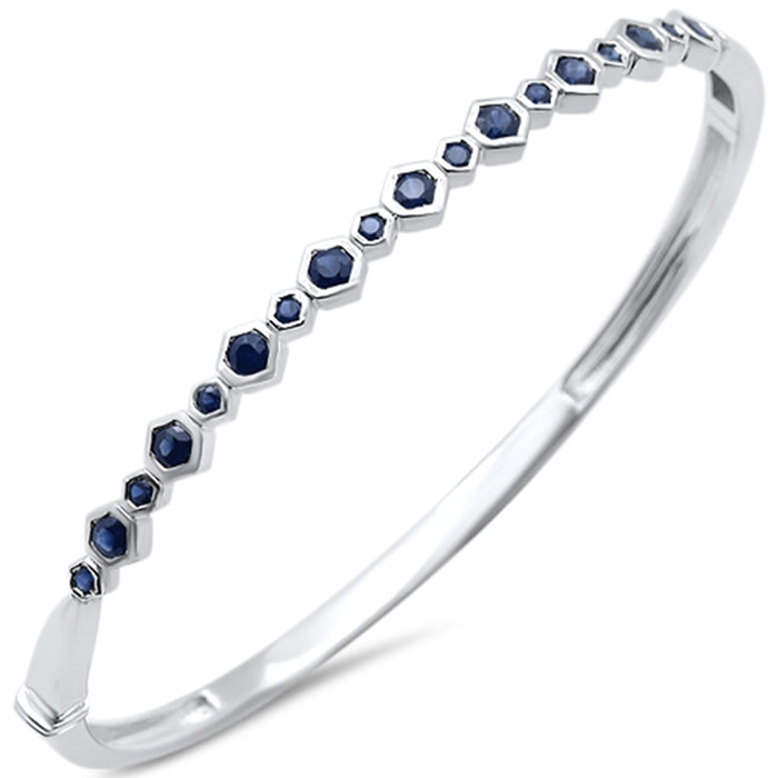 SPECIAL! 1.21ct G SI 14K White Gold Octagon Shape Blue Sapphire Gemstone Bangle Bracelet