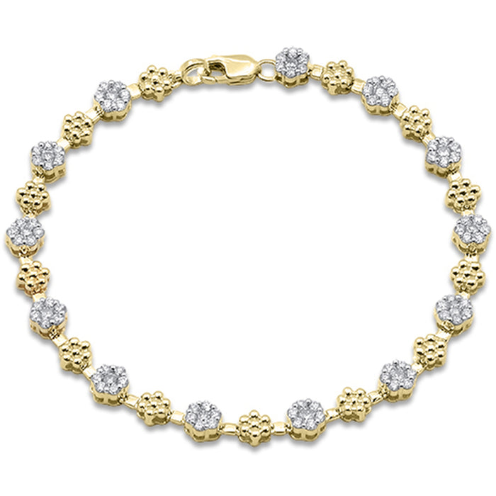 SPECIAL! 1.50ct G SI 14K Yellow Gold Diamond Flower Bracelet 7" Long
