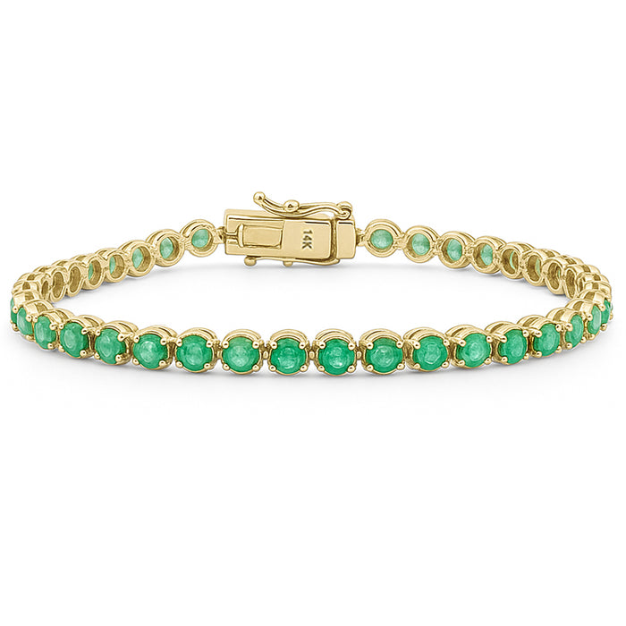 SPECIAL! 4.24ct G SI 14K Yellow Gold Round Shape Emerald Gemstone Bracelet 7" Long