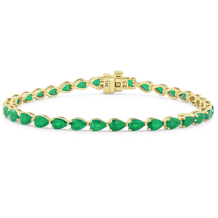 SPECIAL! 5.42ct G SI 14K Yellow Gold Pear Shaped Emerald Gemstone Bracelet 7" Long