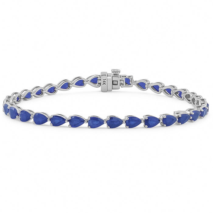 SPECIAL! 8.02ct G SI 14K White Gold Pear Shape Blue Sapphire Gemstone Bracelet 7" Long