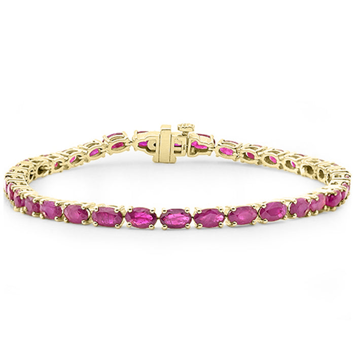 SPECIAL! 10.37ct G SI 14K Yellow Gold Oval Shape Ruby Gemstone Tennis Bracelet 7" Long