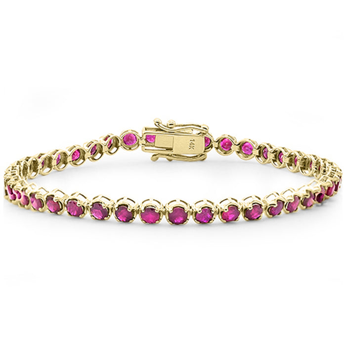 SPECIAL! 4.88ct G SI 14K Yellow Gold Round Shape Ruby Gemstone Tennis Bracelet 7" Long