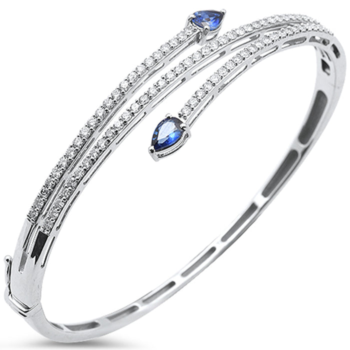 SPECIAL! 2.10ct G SI 14K White Gold Diamond & Blue Sapphire Gemstone Bangle Bracelet