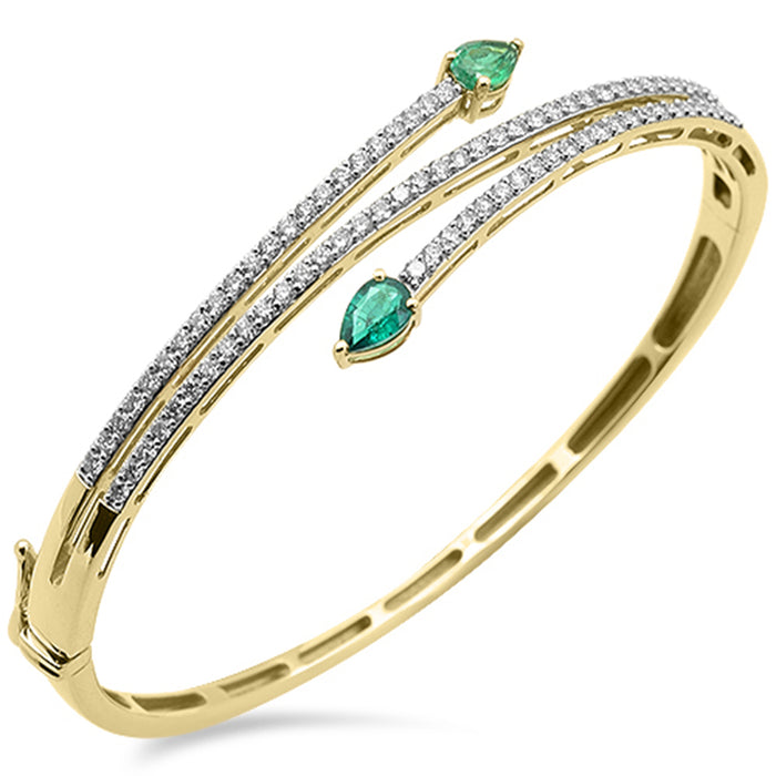 SPECIAL! 1.91ct G SI 14K Yellow Gold Diamond & Emerald Gemstone Bangle Bracelet