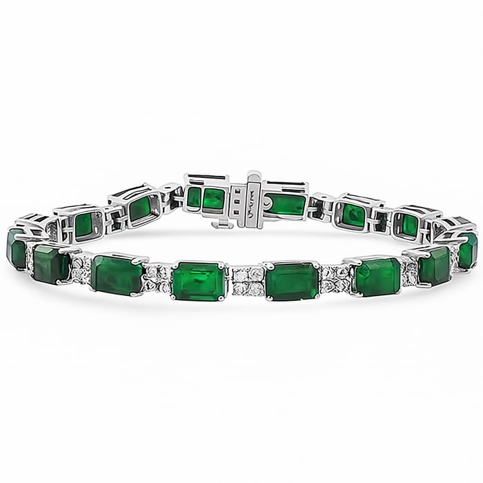 SPECIAL! 16.25ct G SI 14K White Gold Diamond & Emerald Gemstone Bracelet 7" Long