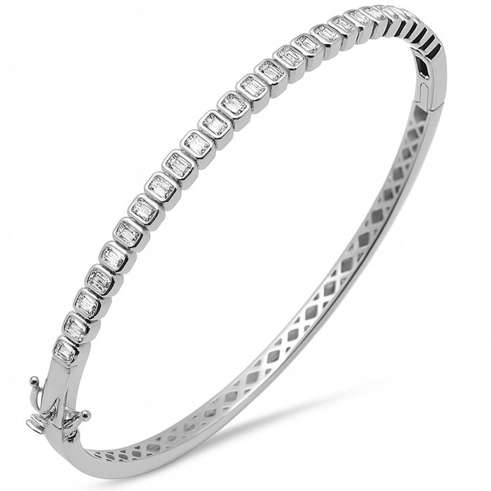 SPECIAL! 2.10ct G SI 14K White Gold Emerald Cut Diamond Bezel Set Bangle Bracelet