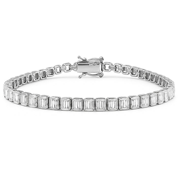 SPECIAL! 4.35ct G SI 14K White Gold Emerald Cut Diamond Bezel Set Tennis Bracelet 7" Long