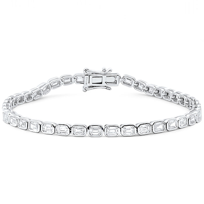 SPECIAL! 4.40ct G SI 14K White Gold Emerald Cut Diamond Bezel Set Tennis Bracelet 7" Long