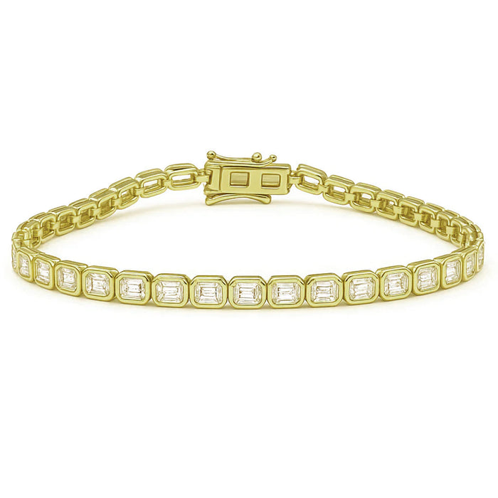 SPECIAL! 4.07ct G SI 14K Yellow Gold Emerald Cut Diamond Bezel Set Tennis Bracelet 7" Long