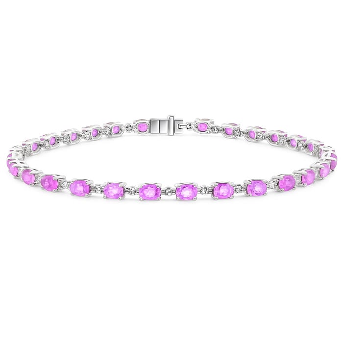 SPECIAL! 6.06ct G SI 14KT White Gold Diamond & Pink Sapphire Gemstone Tennis Bracelet 8"