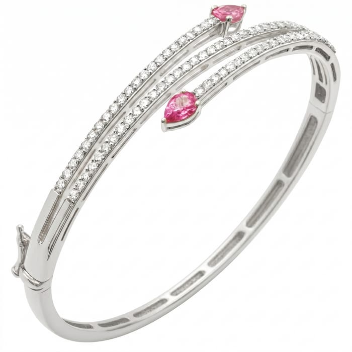 SPECIAL! 2.22ct G SI 14KT White Gold Diamond & Pink Sapphire Bangle Bracelet